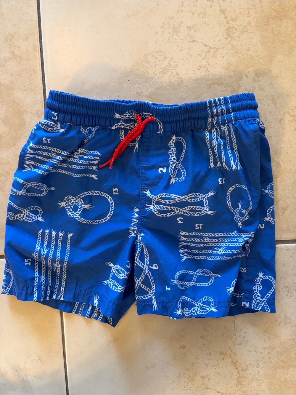 The Beaufort Bonnet Company Blue Rope-Print Swim Trunks with Red Drawcord